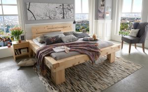 RELAX Balkenbett Monte Zirbe asymmetrisches Kopfhaupt – Schreinerei Bayer